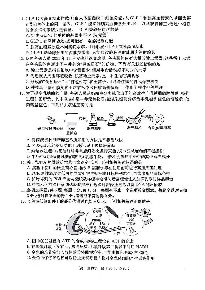 江苏金太阳百校联考2026届高三上学期12月生物试题(含答案)第3页