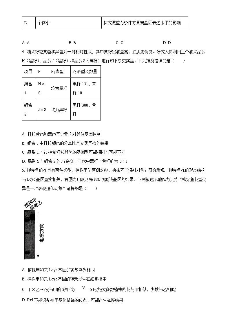 北京市海淀区高三上学期1月期末考试生物试卷(原卷版)-A4第2页