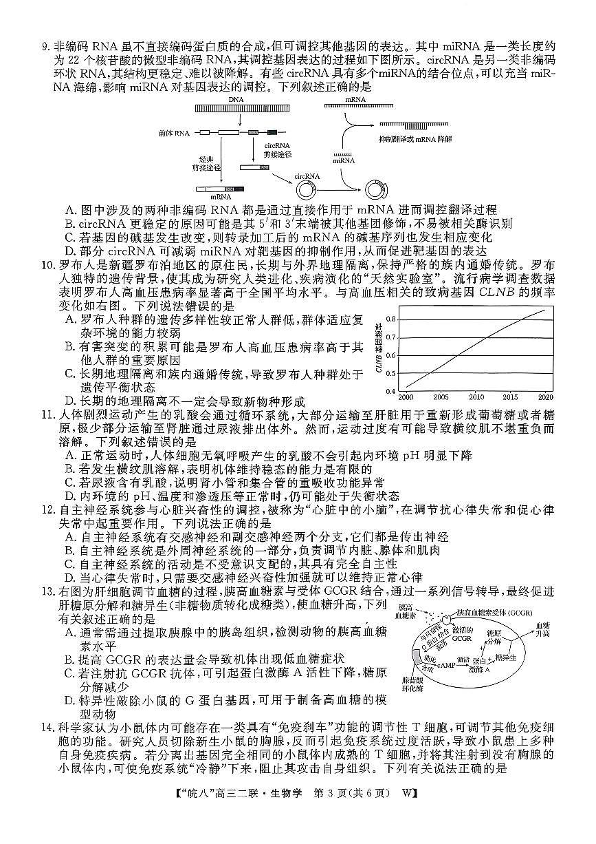 2025-2026学年皖南八校高三上学期12月生物试题及答案第3页