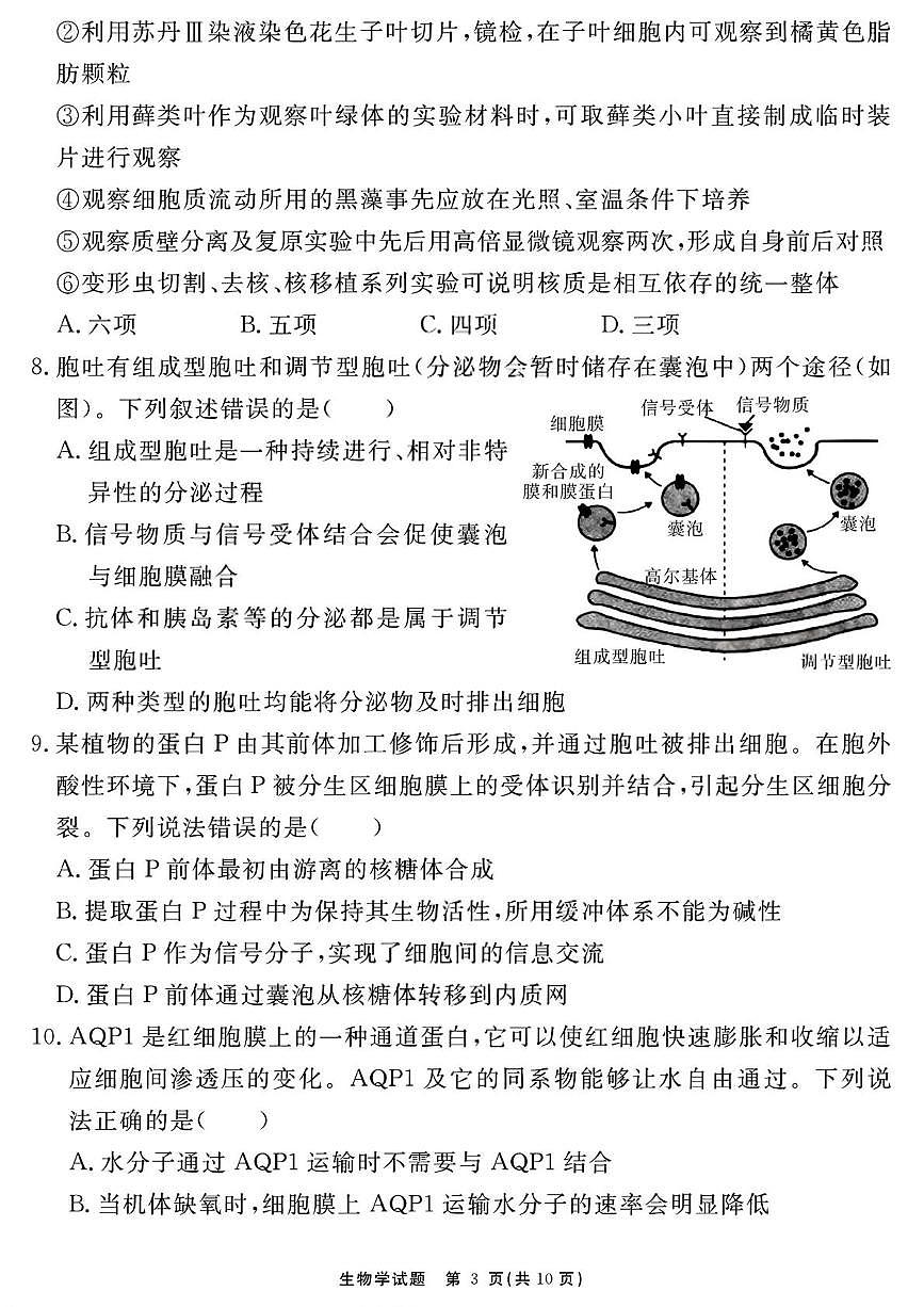 安徽省合肥一六八中学2026届高三上学期名师测评(一模)生物试卷(PDF图片版)第3页