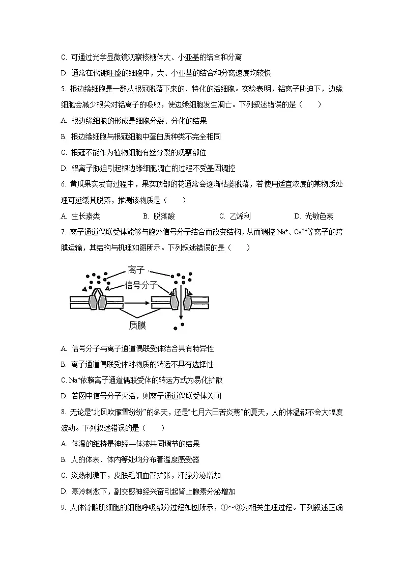 浙江省温州市2025-2026学年高三上学期第一次适应性考试生物试卷(学生版)第2页