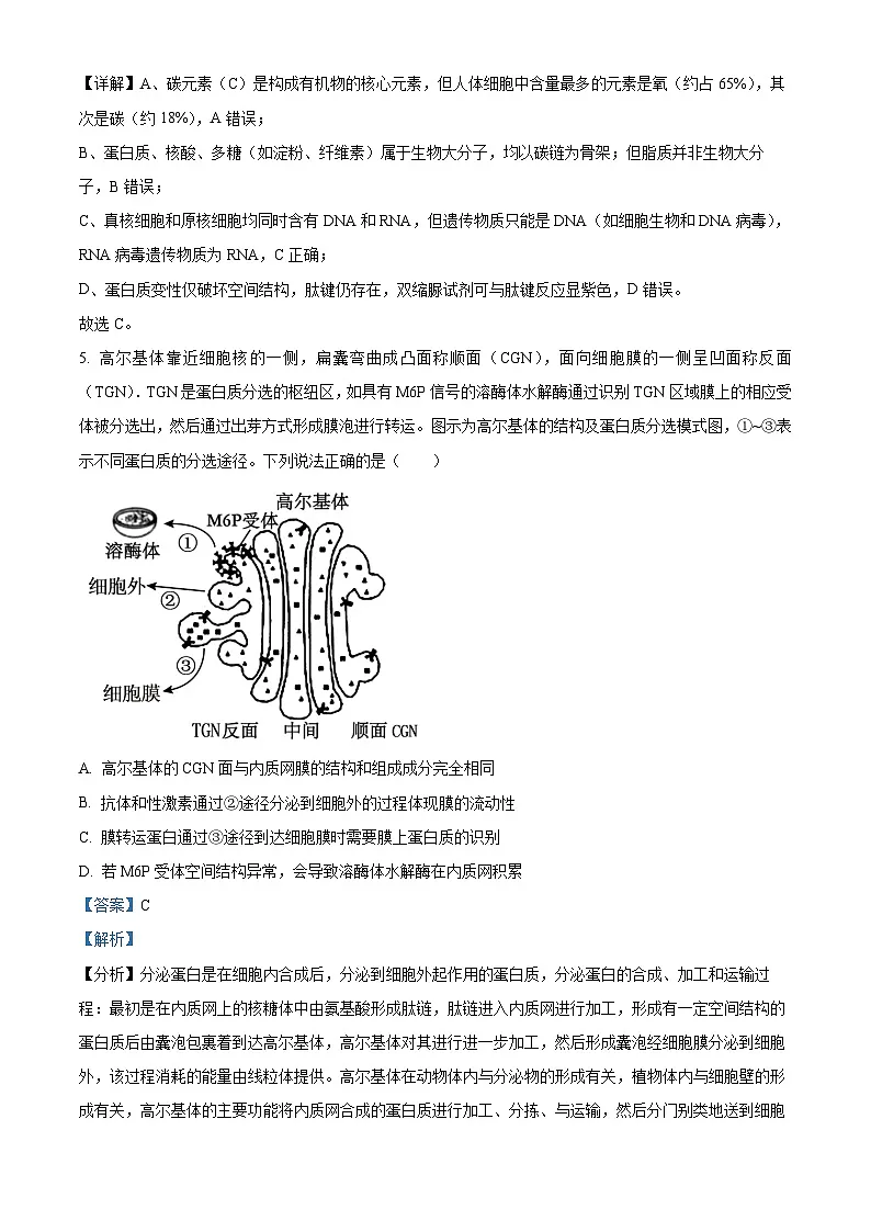 湖南省长沙市麓山共同体学校2025-2026学年高一上学期12月学情检测生物试卷 Word版含解析第3页