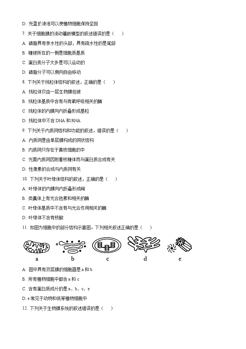 精品解析:河北省衡水市冀州区河北冀州中学2025-2026学年高一上学期12月月考生物试题(原卷版)第2页