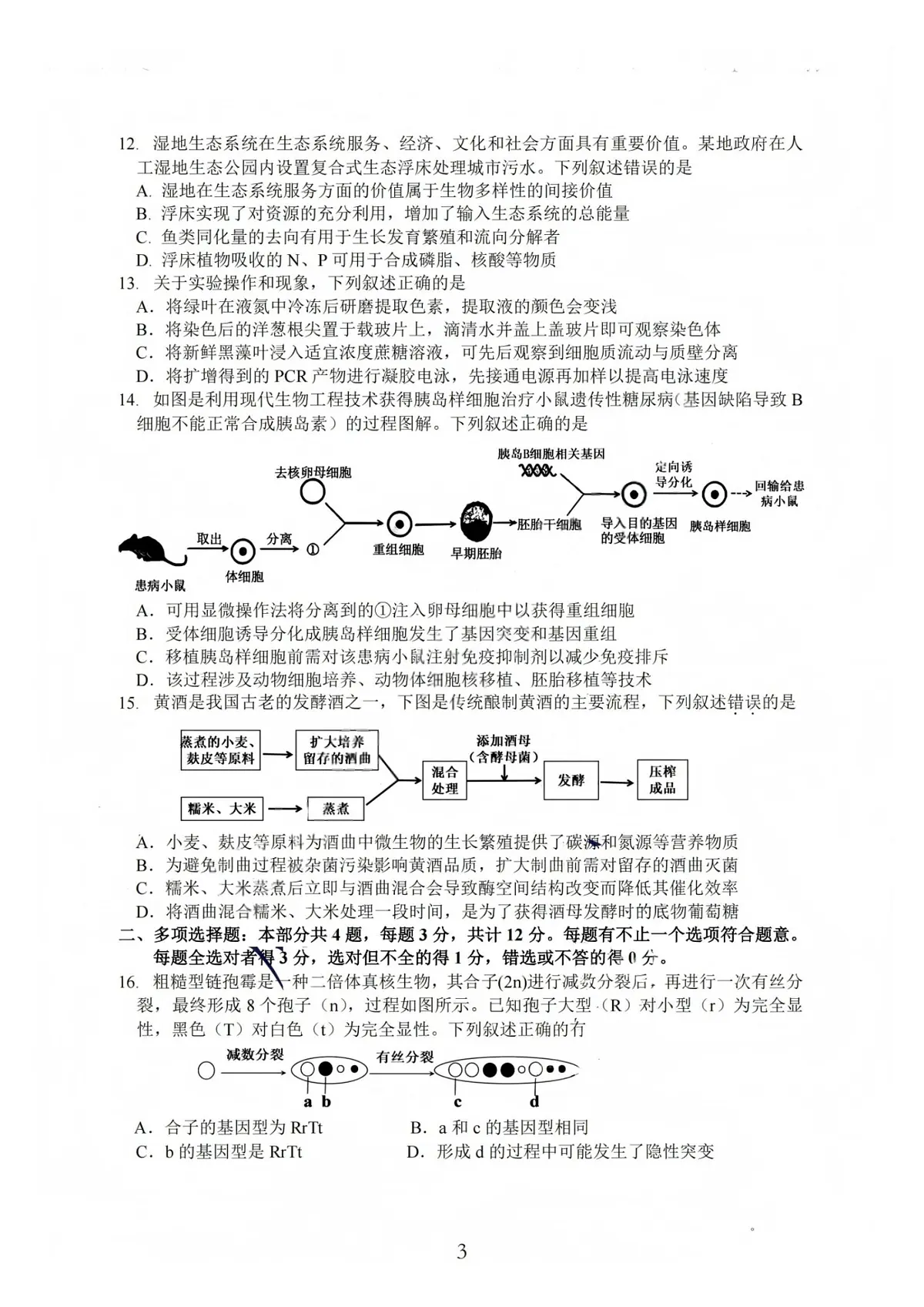 生物试卷(含答案)-江苏G4联考2026届高三年级上学期12月测试(南师附中、天一、海安、海门)第3页