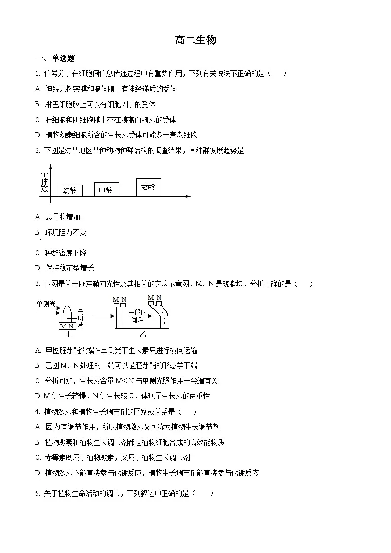 精品解析:陕西省商洛市镇安县陕西省镇安中学2025-2026学年高二上学期12月月考生物试题(原卷版)第1页