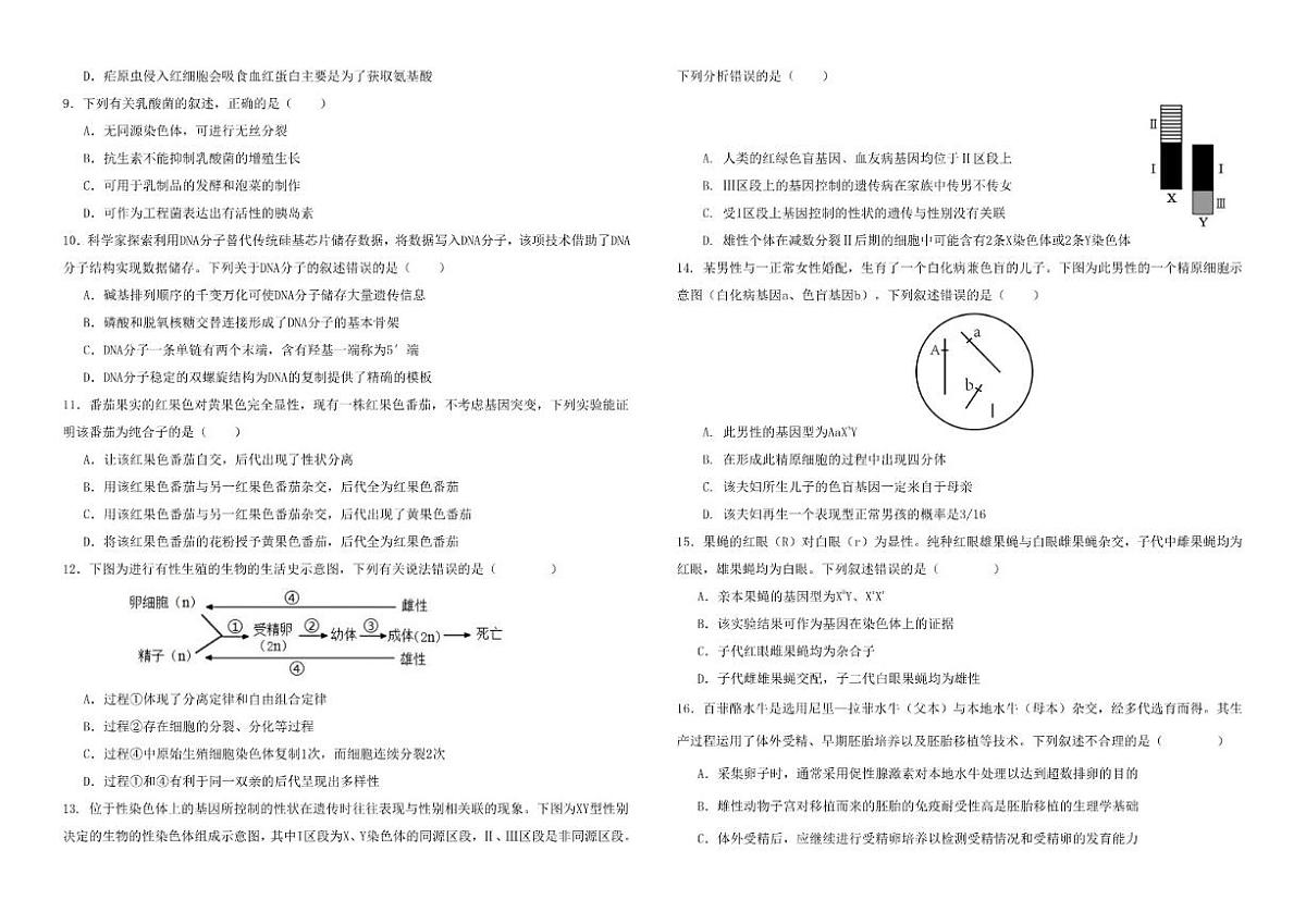 宁夏青铜峡市第一中学2025--2026学年高三上学期12月月考生物试卷(有答案)第2页