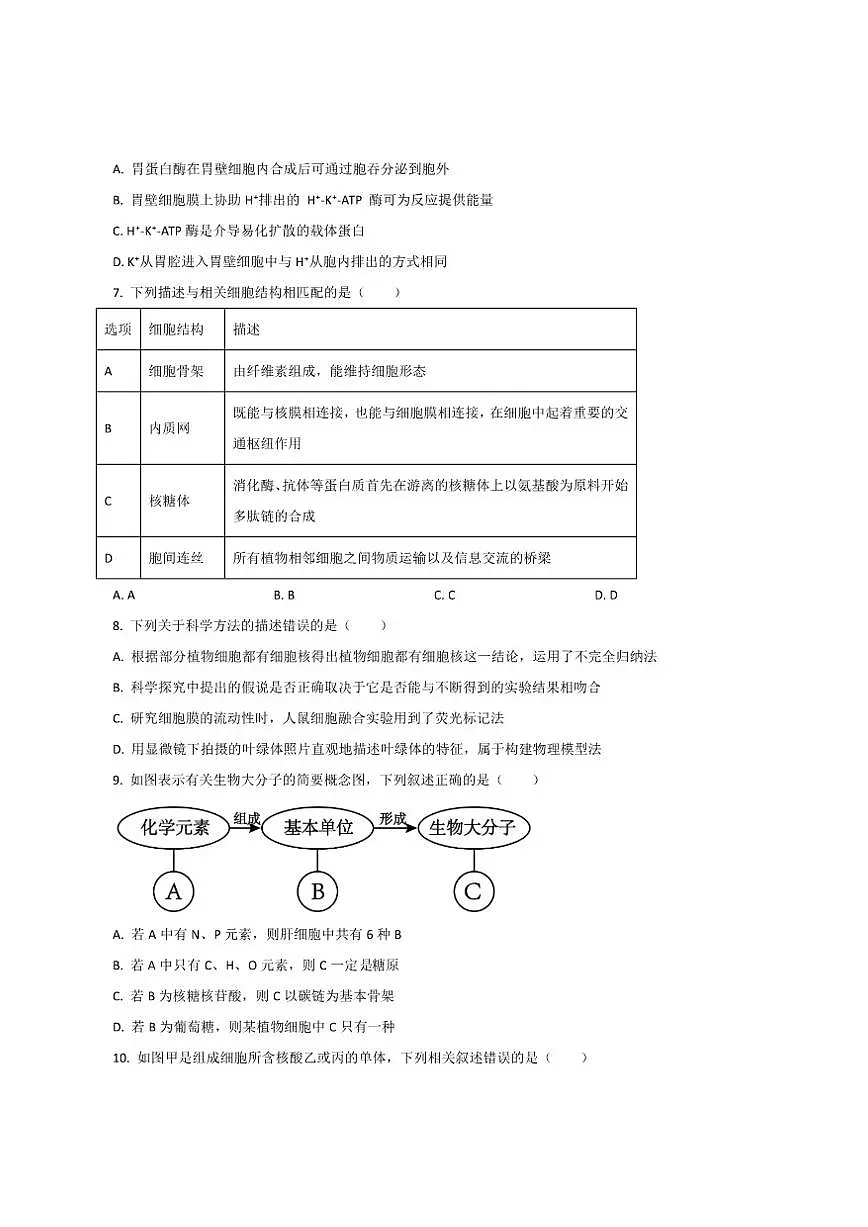 2025-2026学年河北省沧州市泊头市第一中学高一上学期调研考试二生物试卷(有答案)第3页