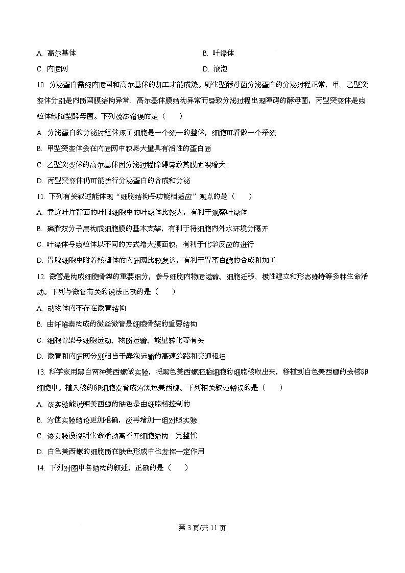 黑龙江省绥化市绥棱县第一中学2025-2026学年高一上学期12月月考生物试题第3页