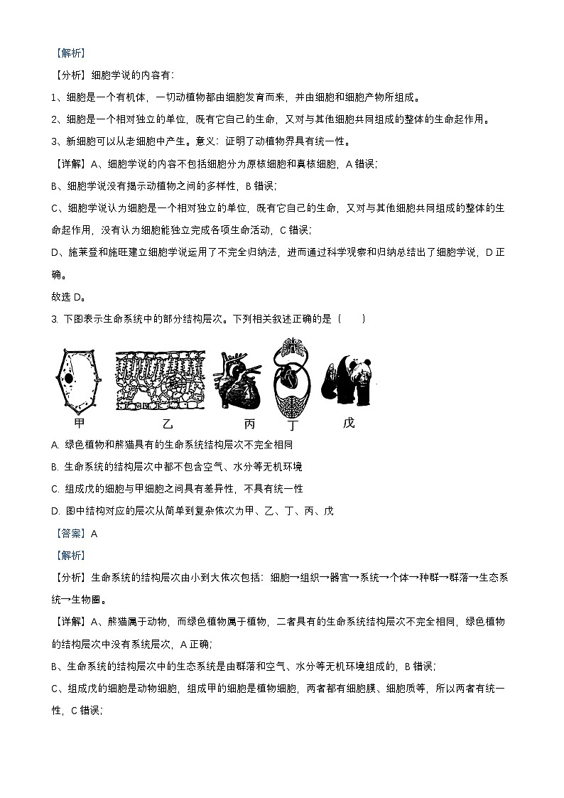 北京市丰台区2024_2025学年高一生物上学期期末试题含解析第2页