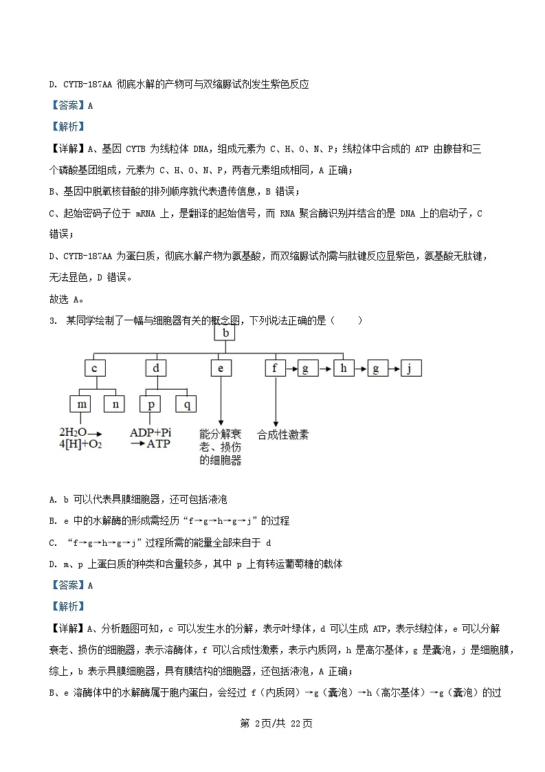 四川省2026届高三生物上学期10月月考四试题含解析第2页