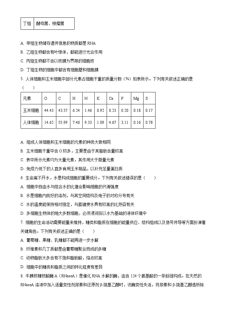 海南省2024-2025学年高一上学期11月期中生物试题 Word版无答案第2页