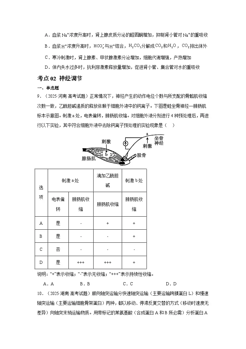 2025年高考生物试题分类汇编 专题08 内环境稳态与神经调节第3页