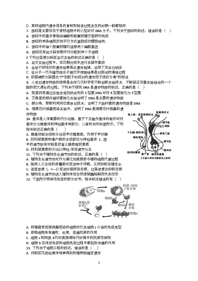 江苏省淮北中学、泗阳海门中学2025-2026学年高三上学期1月联考生物试题(月考)第2页
