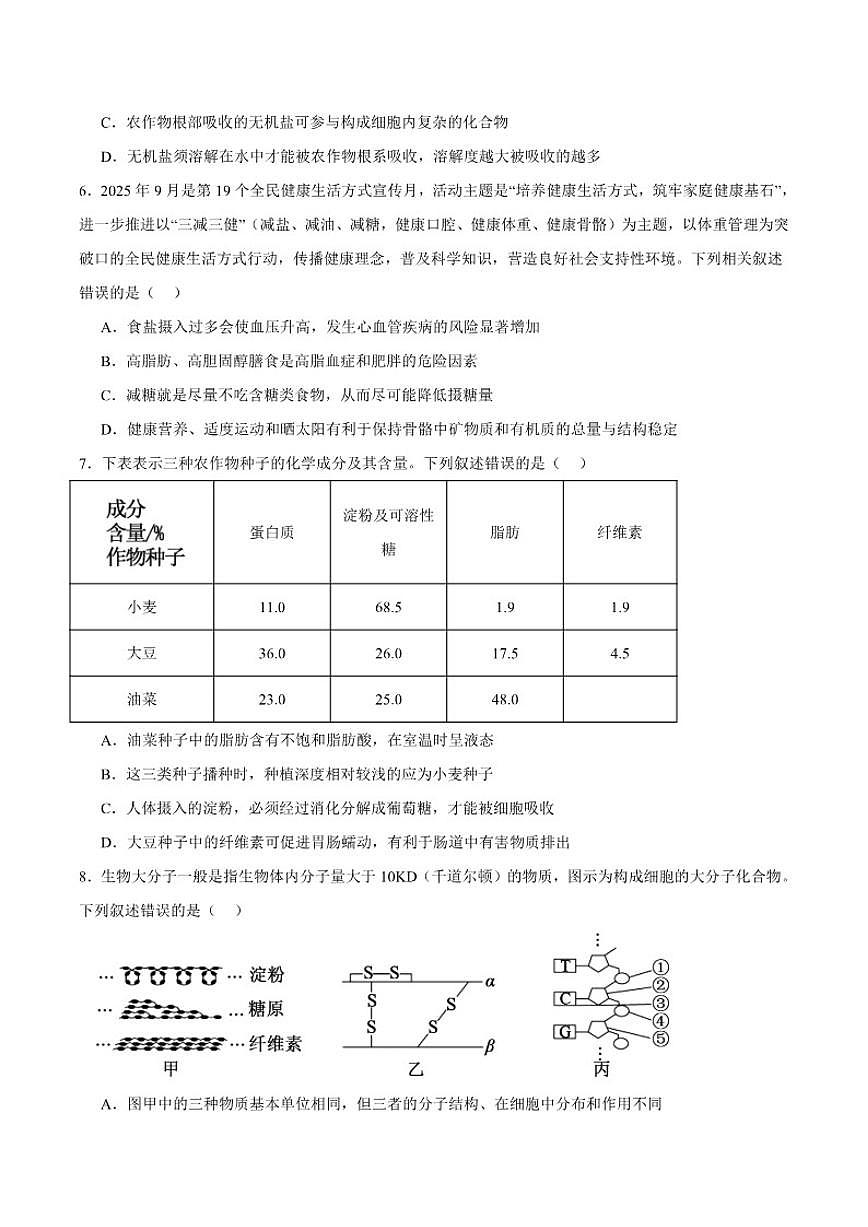 2025-2026学年安徽省鼎尖名校大联考高一上学期期中考试生物(A)(含答案)试卷第2页