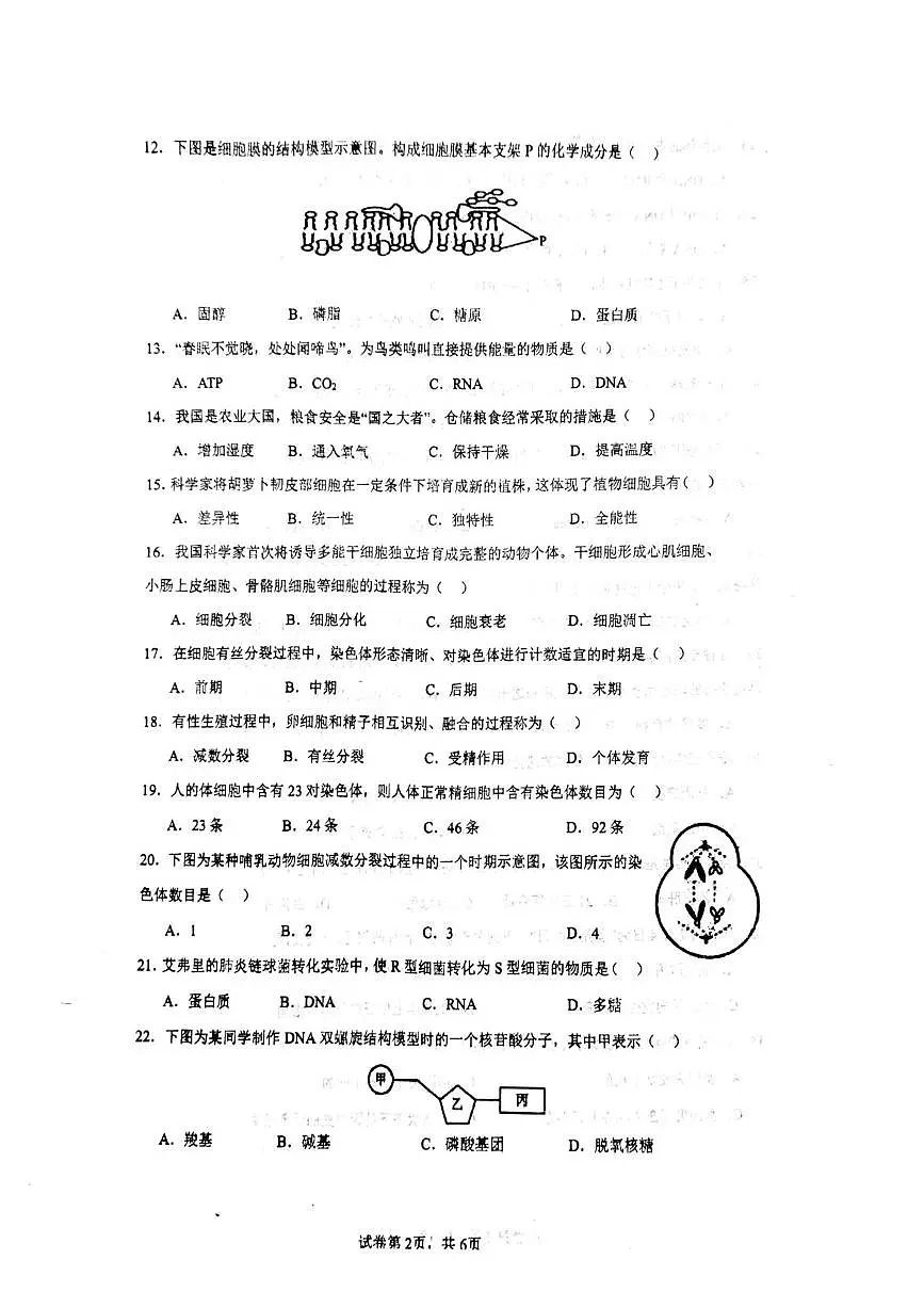 江苏省常州市金坛区第一中学2025-2026学年高二上学期合格考第六次模考生物试题(高考模拟)第2页