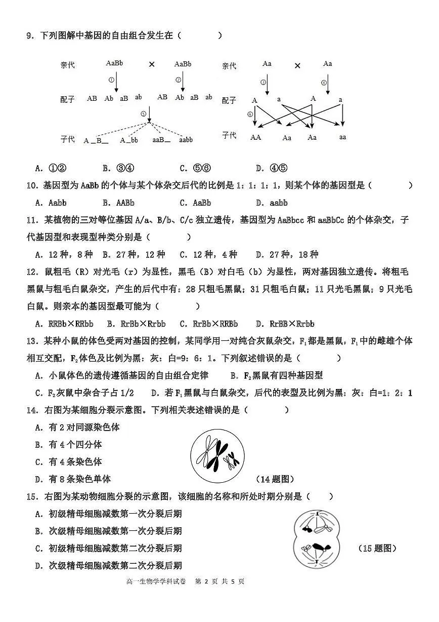 天津市武清区天和城实验中学2025-2026学年高一下学期第一次形成性练习生物试题(月考)第2页