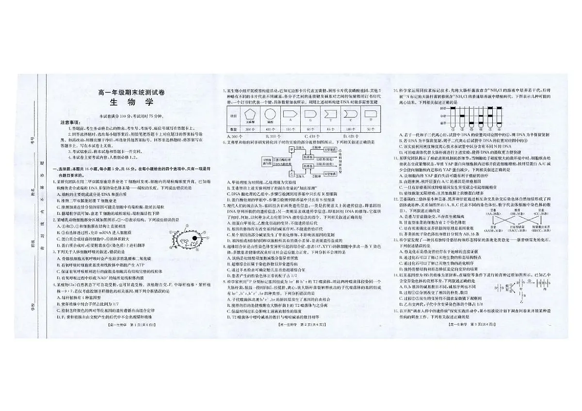 云南省临沧市部分学校2024-2025学年高一下学期期末质量测试生物试题(图片版,无答案)第1页