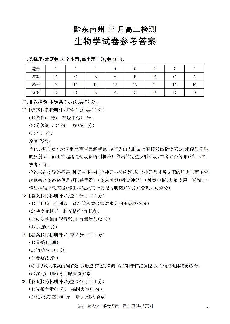 生物学答案_扫描版第1页