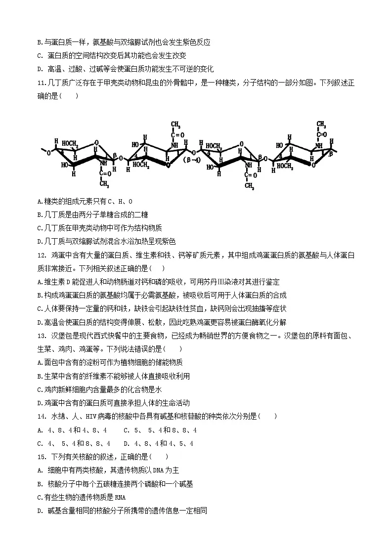 河北省唐山市第一中学2024-2025学年高一上学期10月月考生物试卷(无答案)第3页