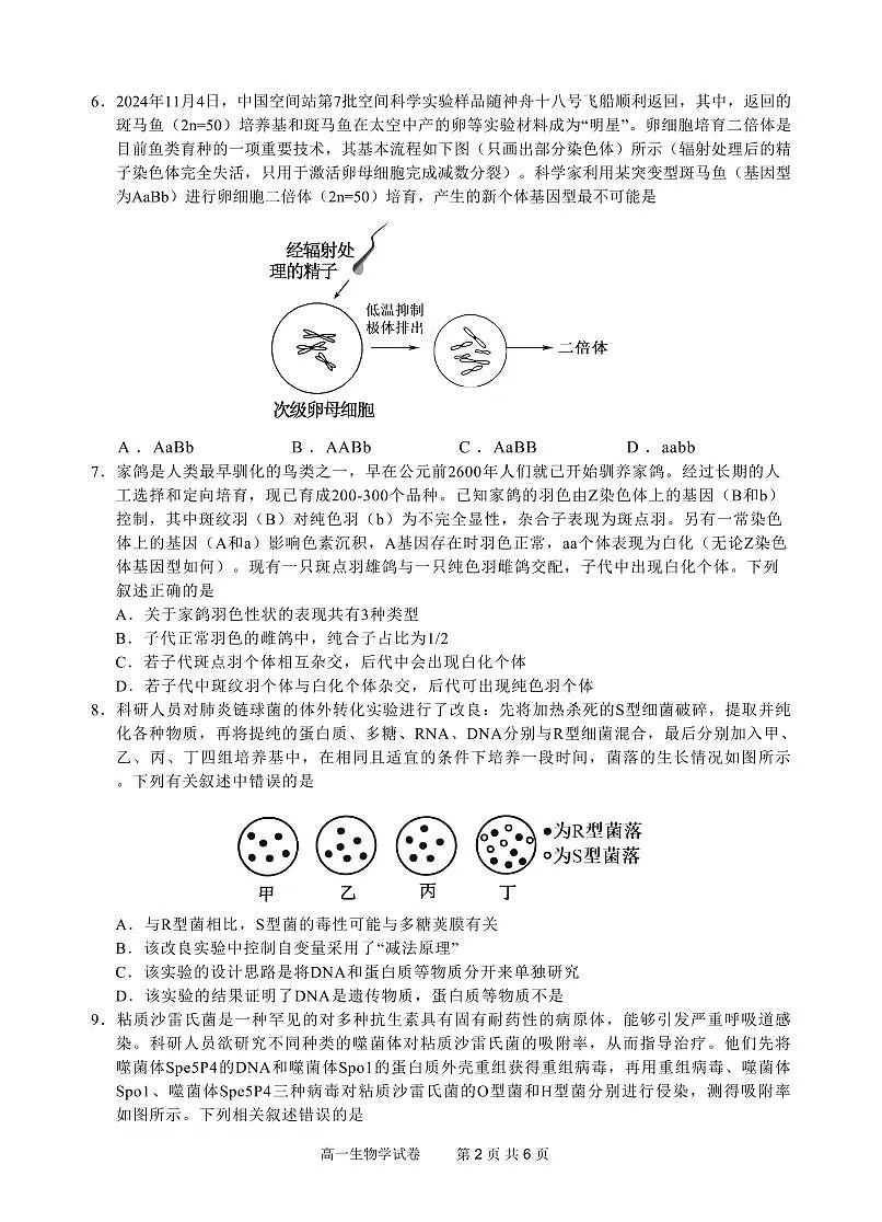 安徽省“江南十校”2024-2025学年高一下学期5月份阶段联考生物试卷(无答案)第2页