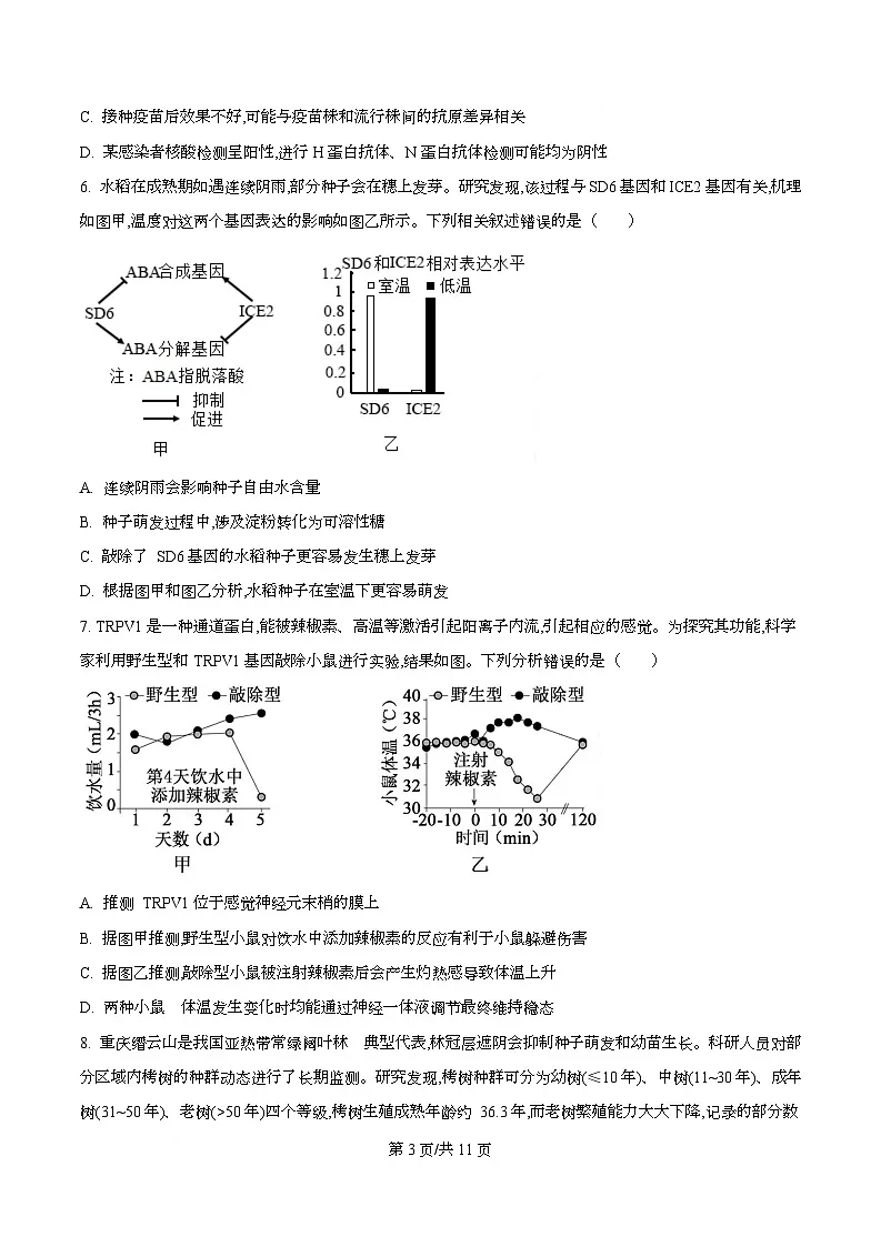 重庆市第八中学校2026届高三一模考试生物试题 Word版无答案第3页