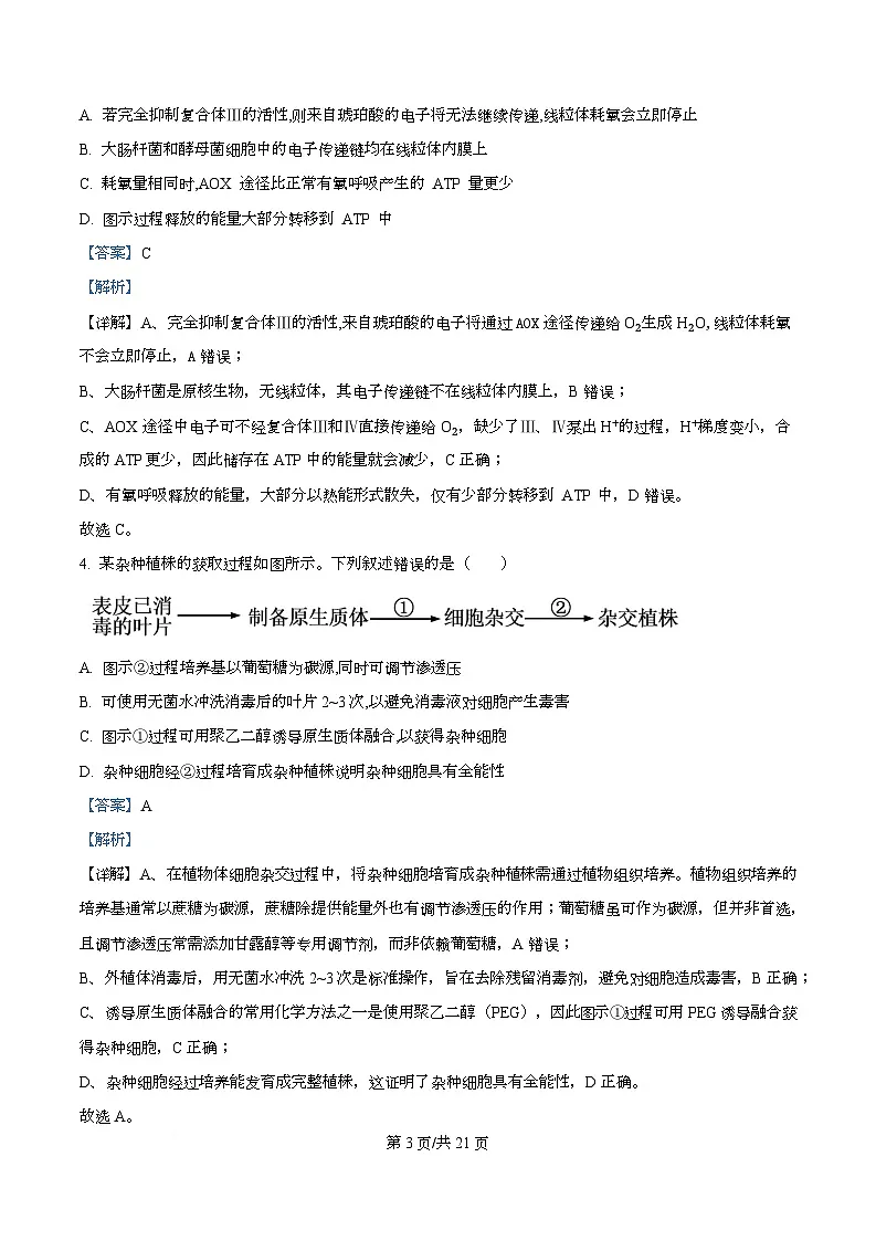 重庆市第八中学校2026届高三一模考试生物试题 Word版含解析第3页