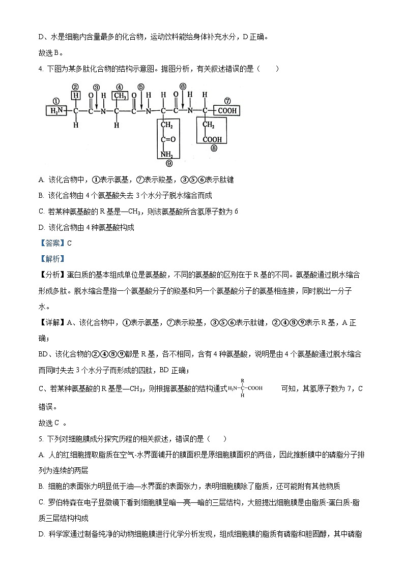 甘肃省酒泉市2024-2025学年高一上学期期末考试生物试题(解析版)-A4第3页