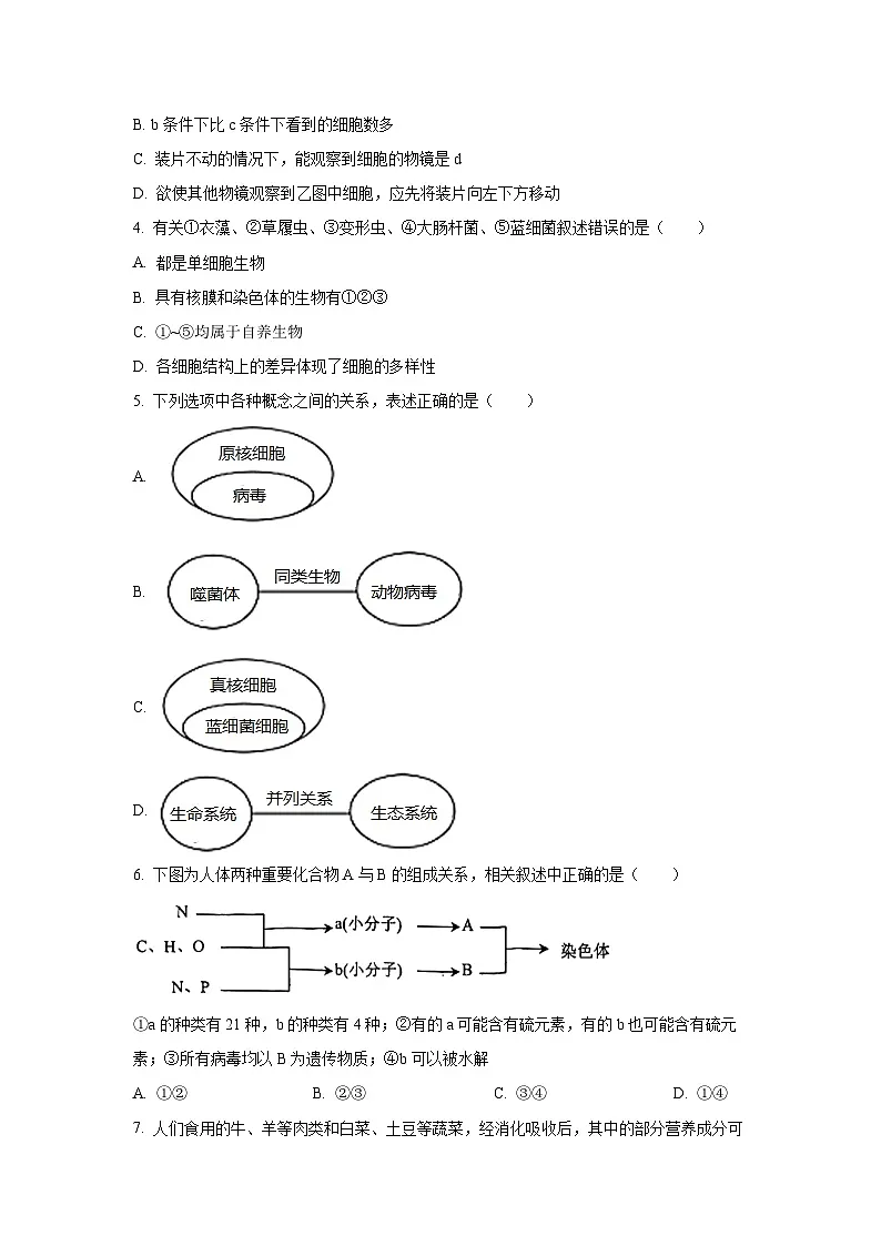 2025-2026学年天津市南开中学滨海生态城学校高一上学期11月期中生物试卷(学生版)第2页