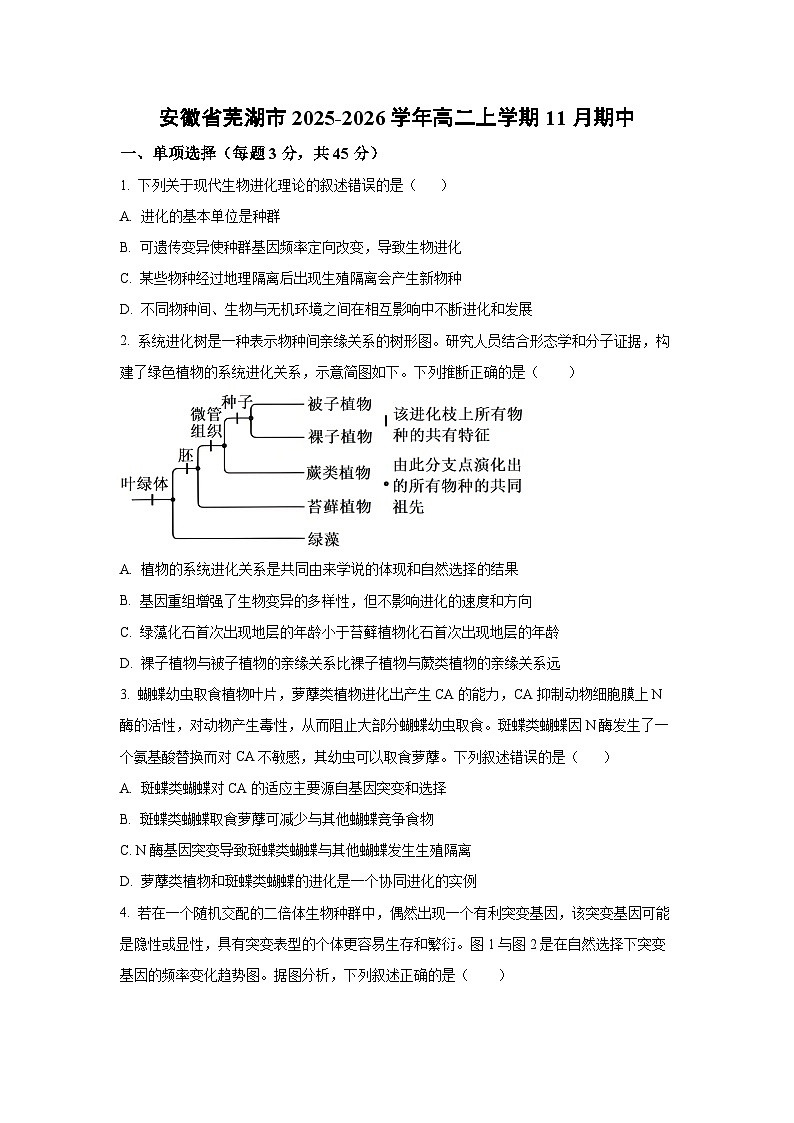 2025-2026学年安徽省芜湖市高二上学期11月期中生物试卷(学生版)第1页