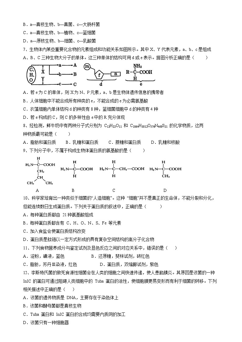 2025-2026学年四川省眉山中学高一第一学期11月月考生物试卷(学生版)第2页