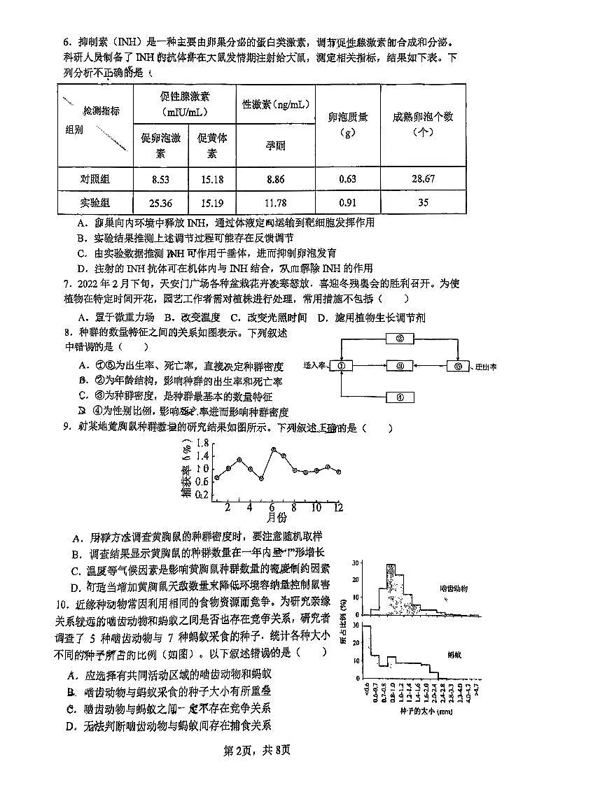 2026北京海淀高二(上)期末生物试卷第2页