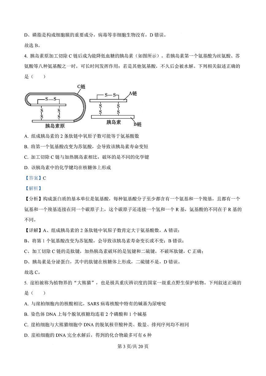 湖北省荆州中学2024-2025学年高一下学期2月月考生物试卷 Word版含解析第3页