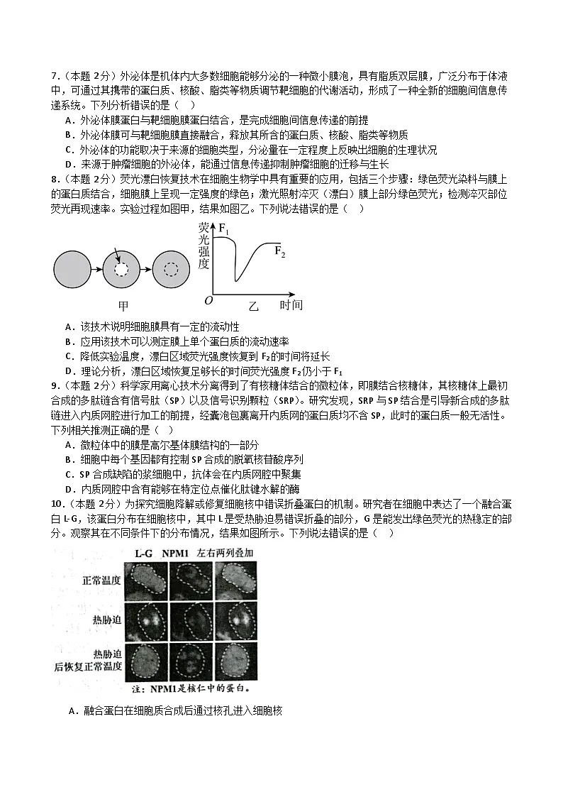 湖南省邵阳市第二中学2025-2026学年高一上学期12月学科竞赛生物试题(Word版附答案)第2页