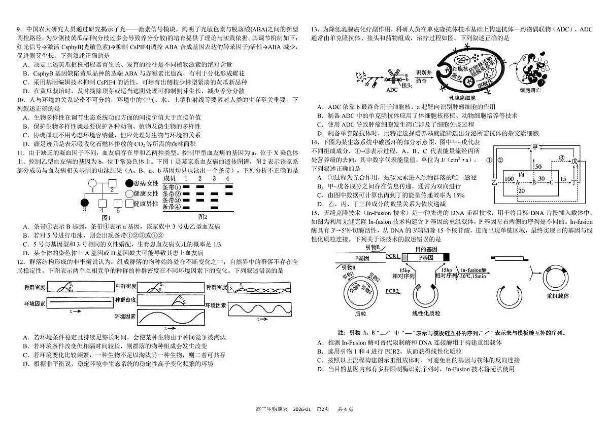 四川省成都市树德中学2025-2026学年高三上学期期末考试生物试卷(PDF版附答案)第2页