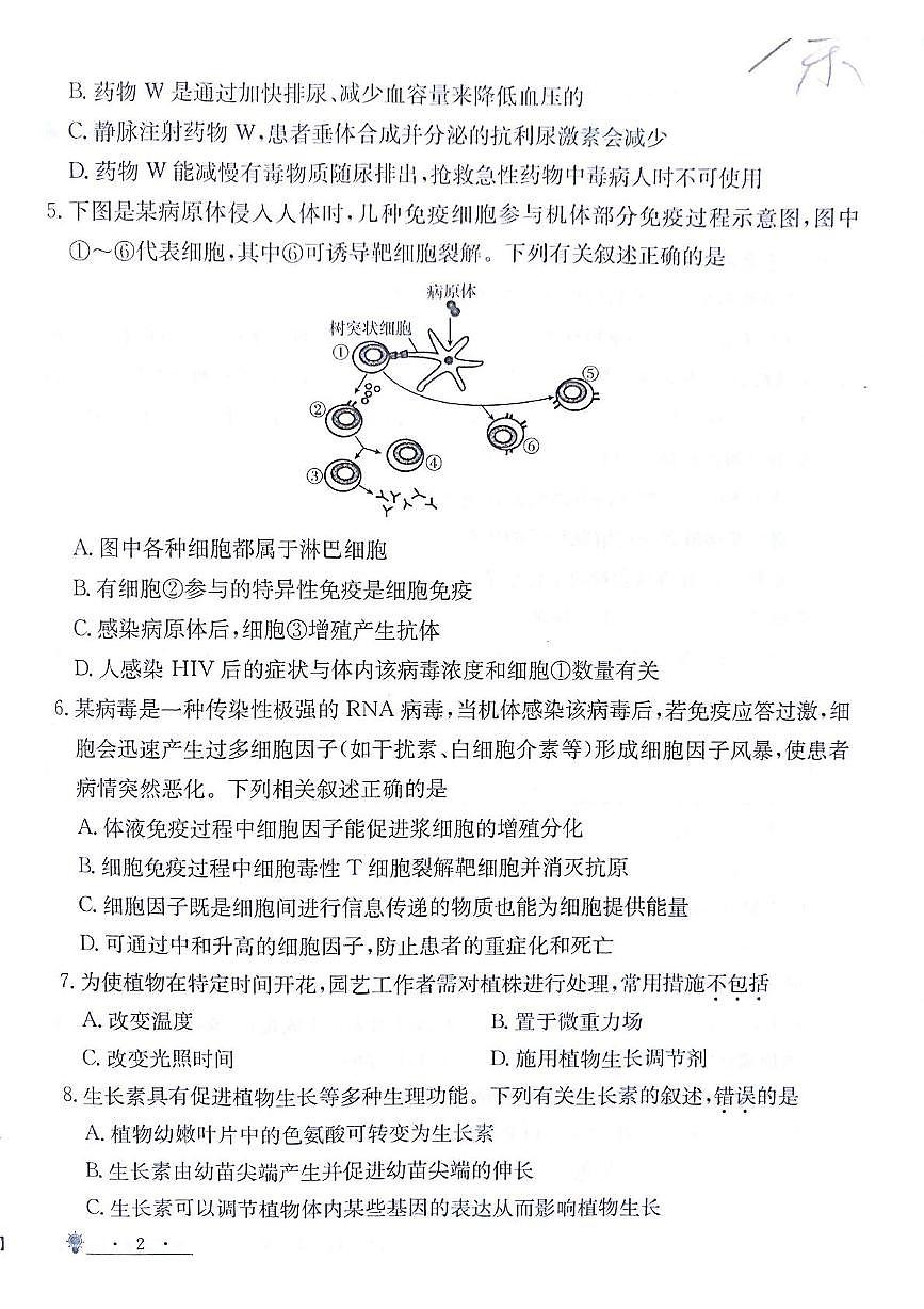 甘肃省白银市靖远县第一中学2024-2025学年高二上学期12月期末模拟生物试卷(图片版,含答案)第2页