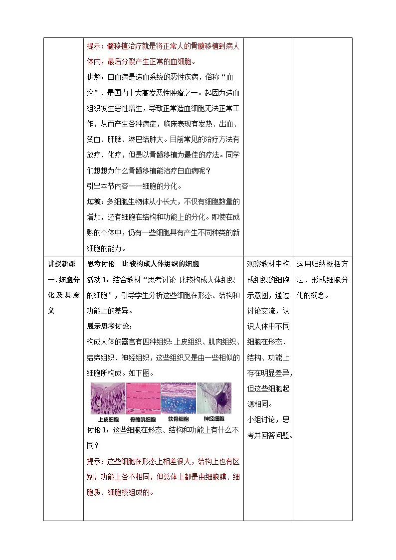 6.2 细胞的分化-教学设计--2025-2026学年高一上学期《生物》(人教版)必修1第2页