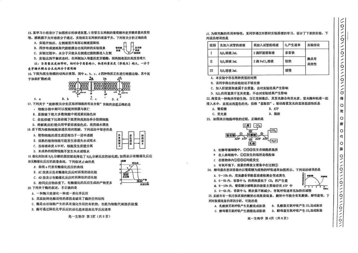 2025-2026学年天津河北区度第一学期期末高一年级生物学试题(含答案)第2页