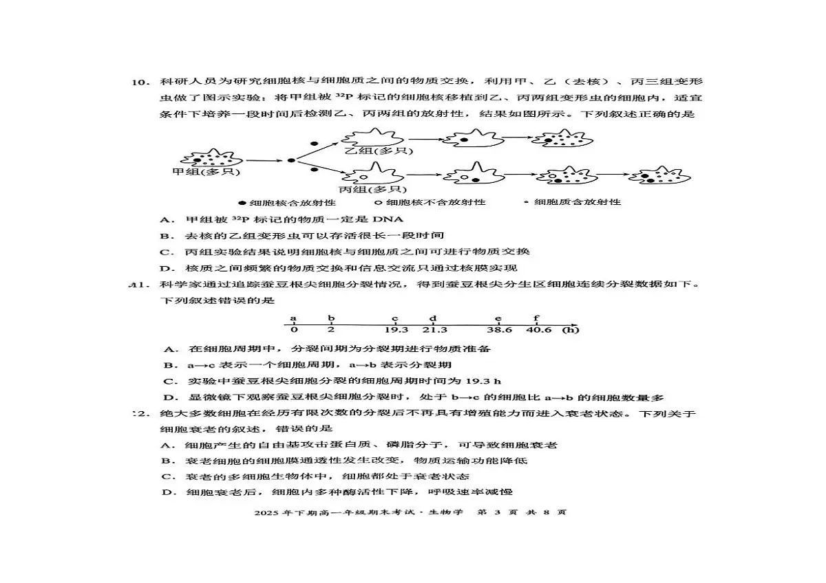 湖南永州市2025-2026学年高一上学期期末考试生物试题第3页