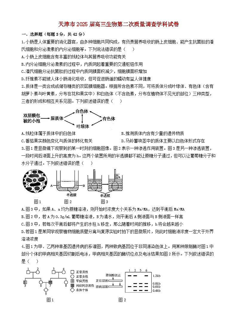 天津市2024_205学年高三生物上学期第二次月考试题第1页