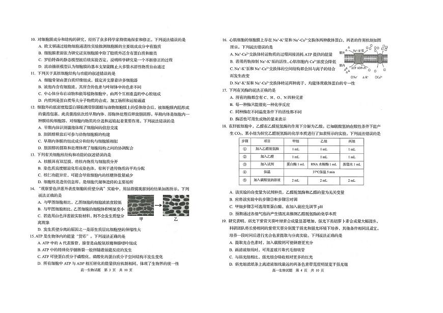 山东青岛市2025-2026学年度第一学期期末高一期末生物试题第2页
