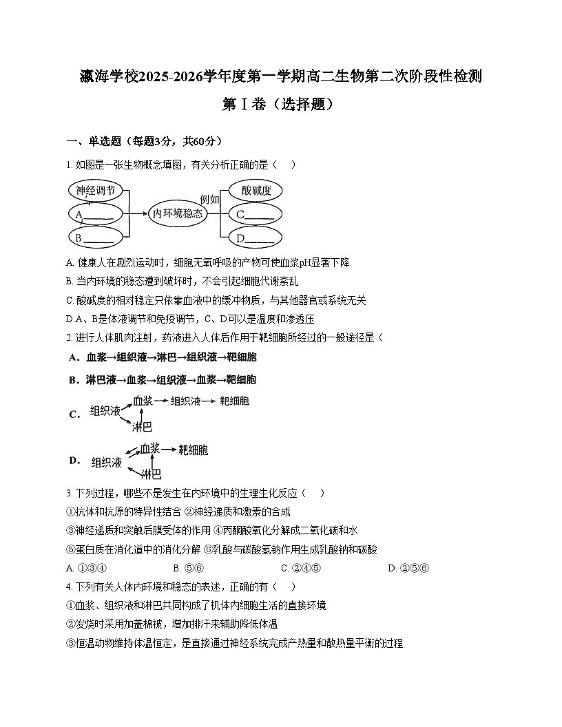天津市静海区瀛海学校2025_2026学年高二上学期11月期中生物试题(文字版,含答案)第1页