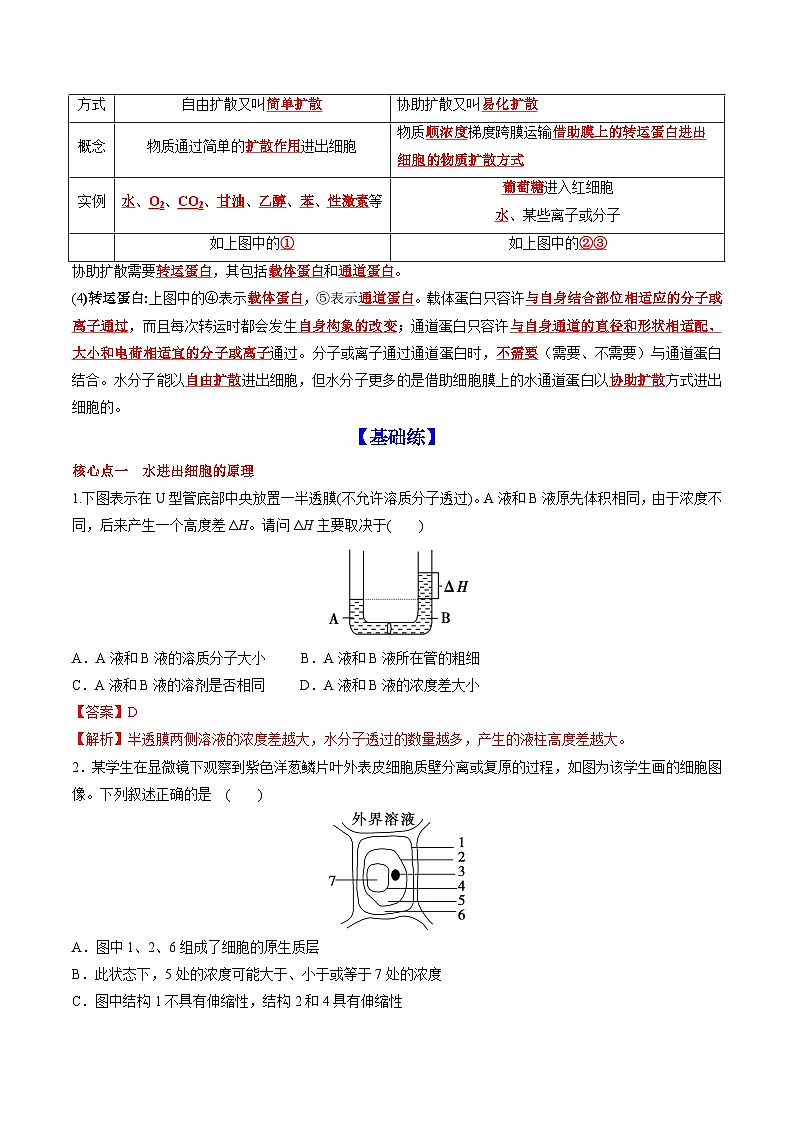 4.1 被动运输(课后练习)---2025-2026学年高一上学期《生物》(人教版)必修1第3页