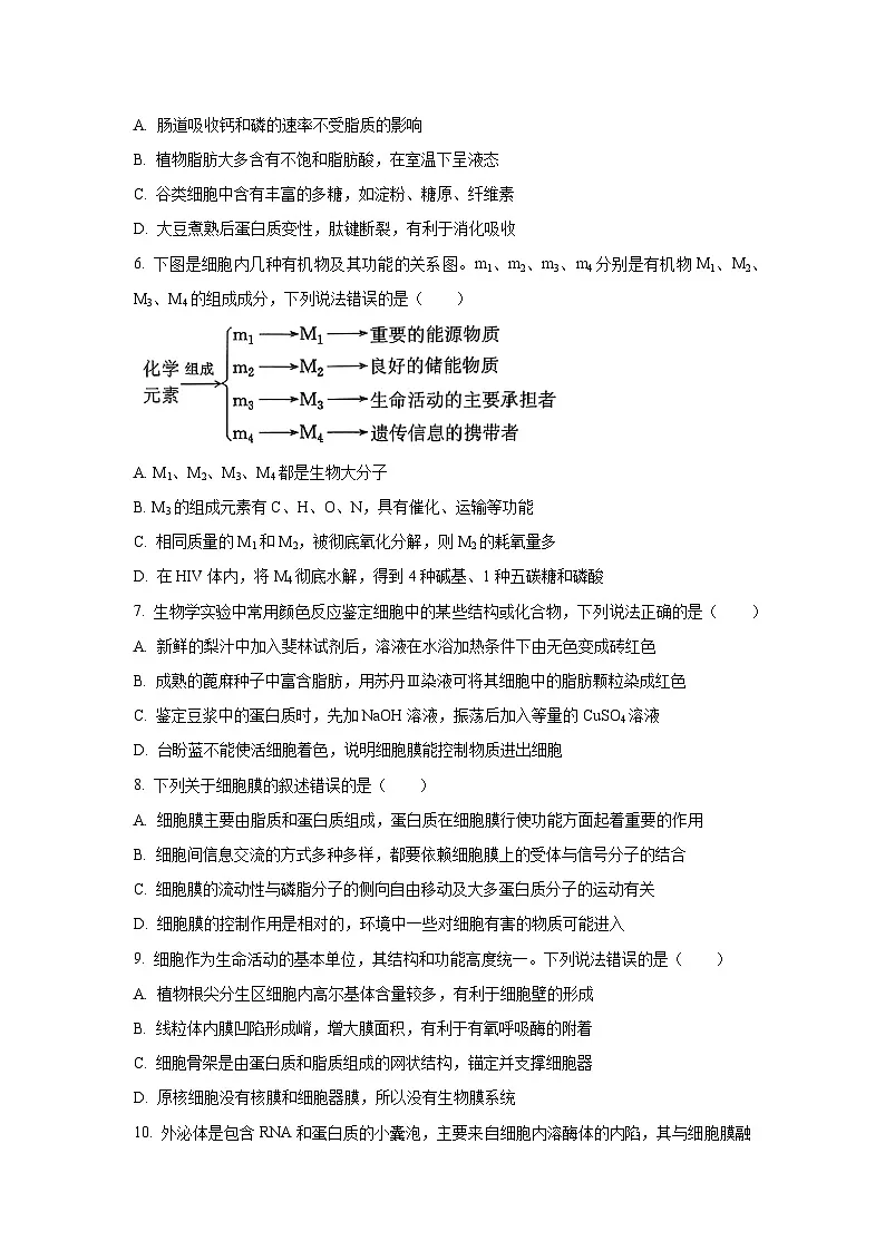 广西柳州高级中学等部分校2024-2025学年高一上学期期末考试生物试题 (Word解析版)第2页