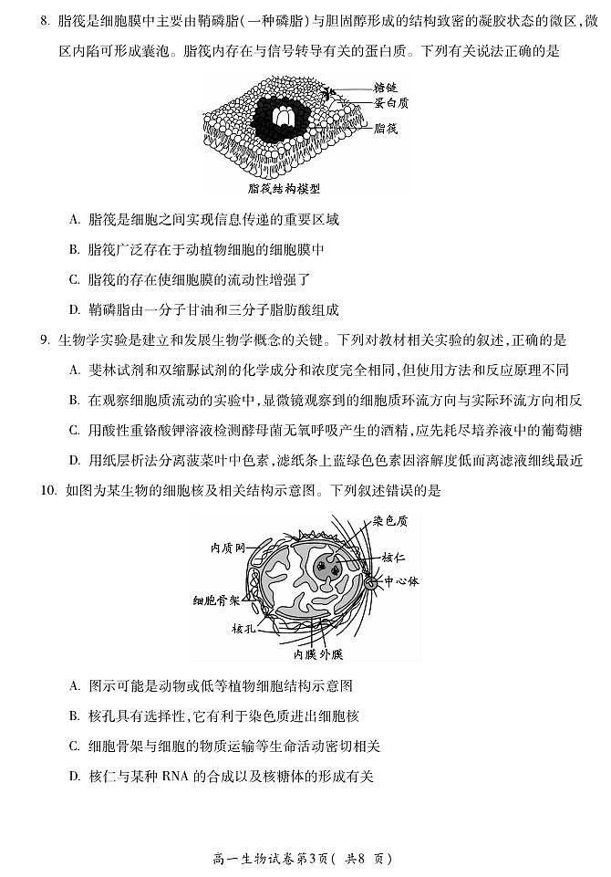 生物-安徽省蚌埠市2025-2026学年度第一学期高一期末试卷及答案第3页