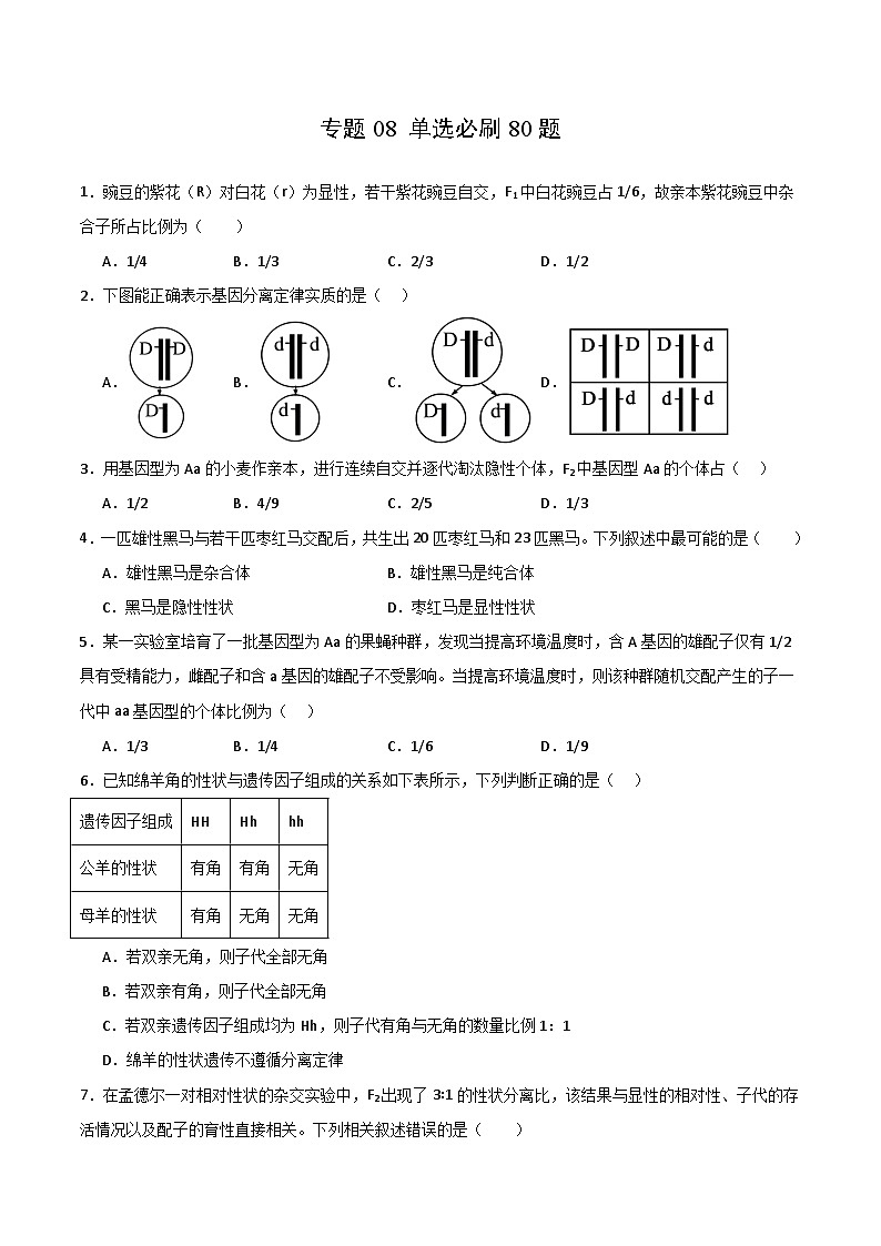 专题08 单选必刷80题(2019人教版)(原卷版)第1页