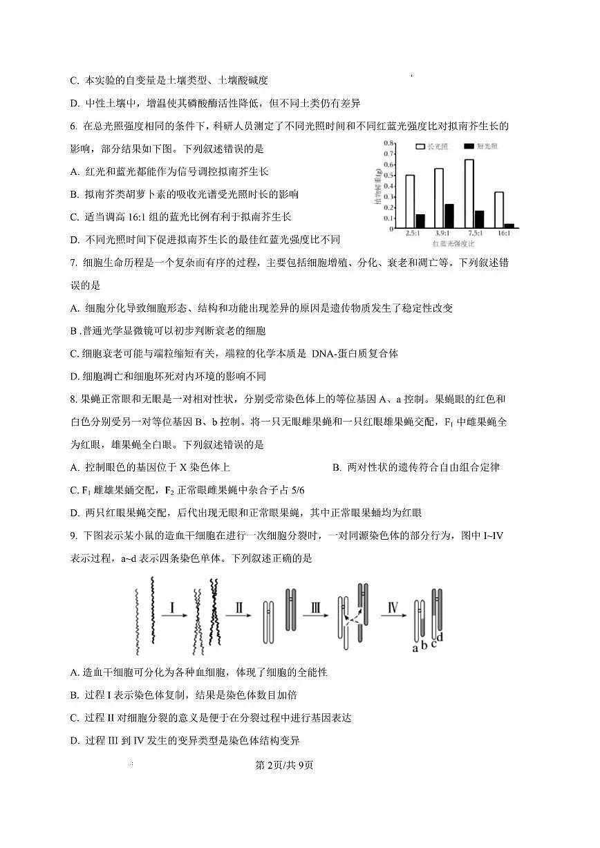 2025—2026学年度第一学期高三年级期末教学质量检测生物第2页