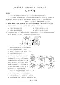 2026届重庆市重庆一中高三上学期一诊模拟考生物学试卷（含答案）