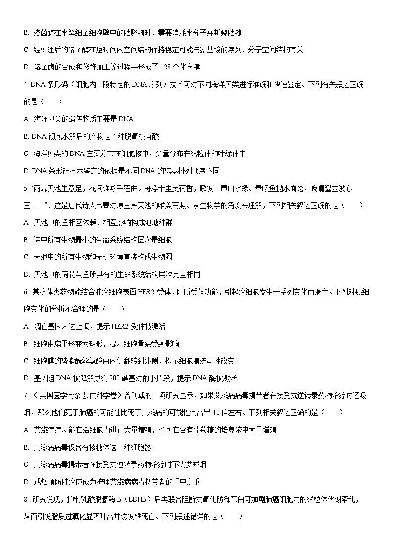 2025-2026学年陕西省渭南市华阴市华州区华阴市校级联考高一上学期1月期末生物试卷(学生版)第2页