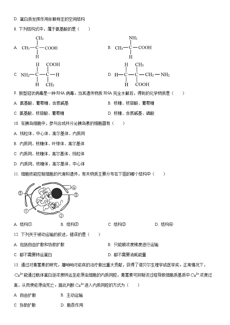 2025-2026学年甘肃省兰州市八校联考高一上学期期末生物试卷(学生版)第2页