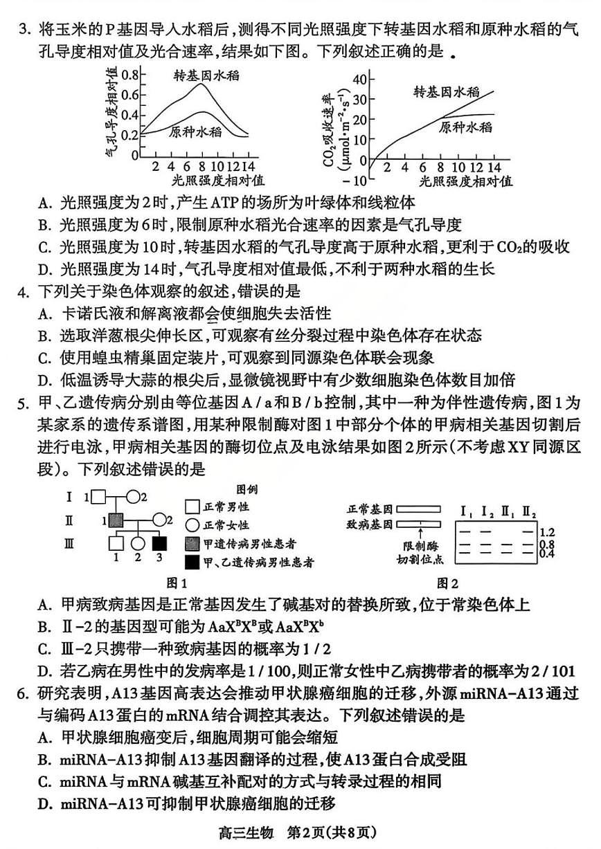 2025-2026学年山西吕梁市高三第一学期期末调研测试生物试卷(含答案)第2页